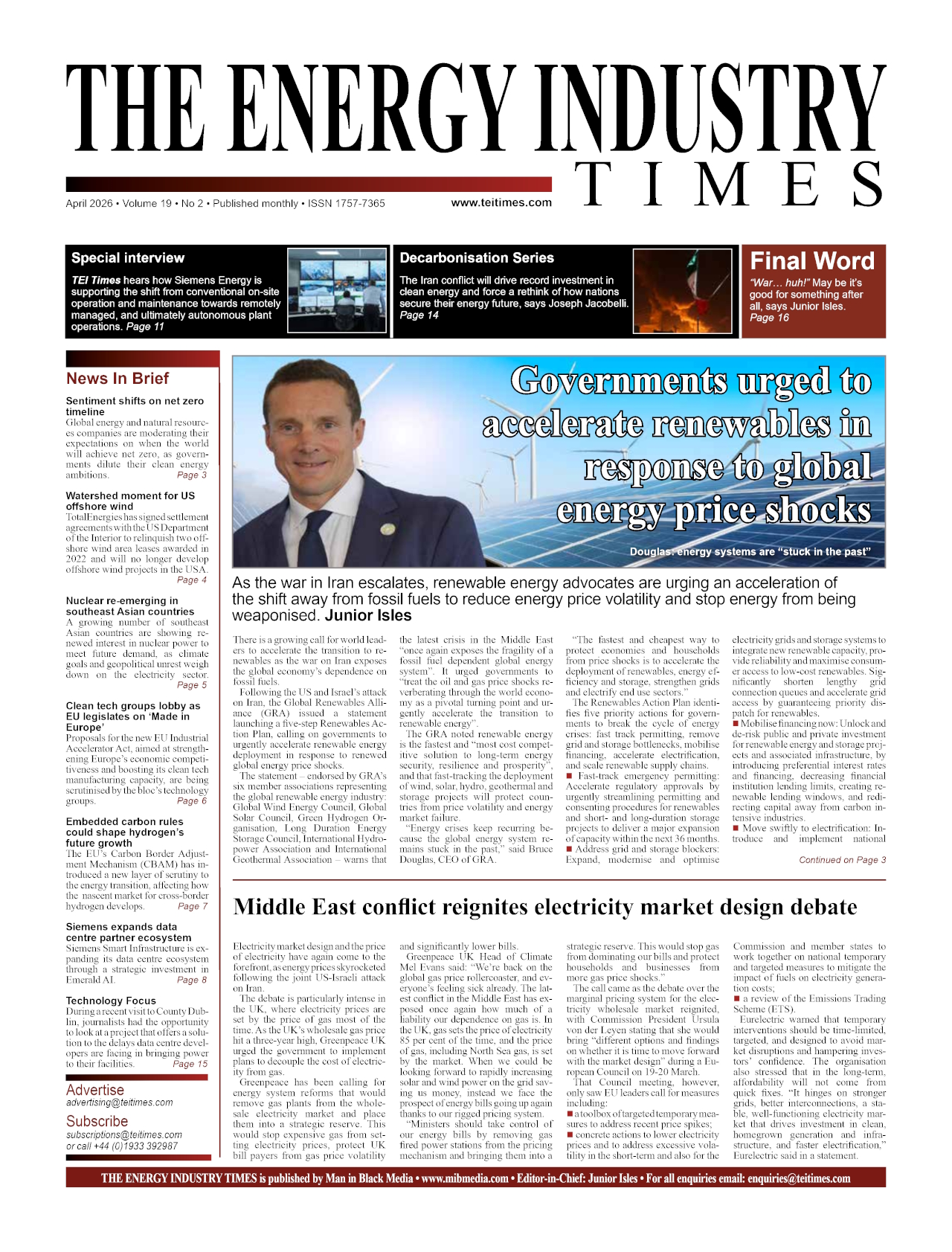 Selected highlights from the April 2026 edition of The Energy Industry Times