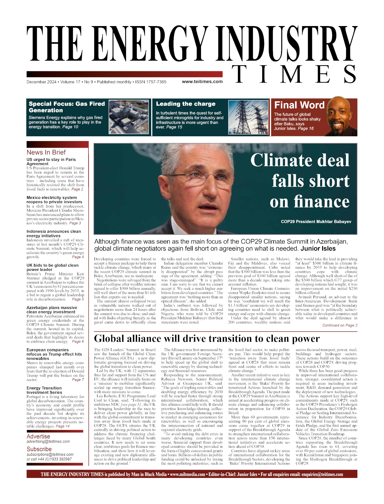 Selected highlights from the December 2024 edition of The Energy Industry Times