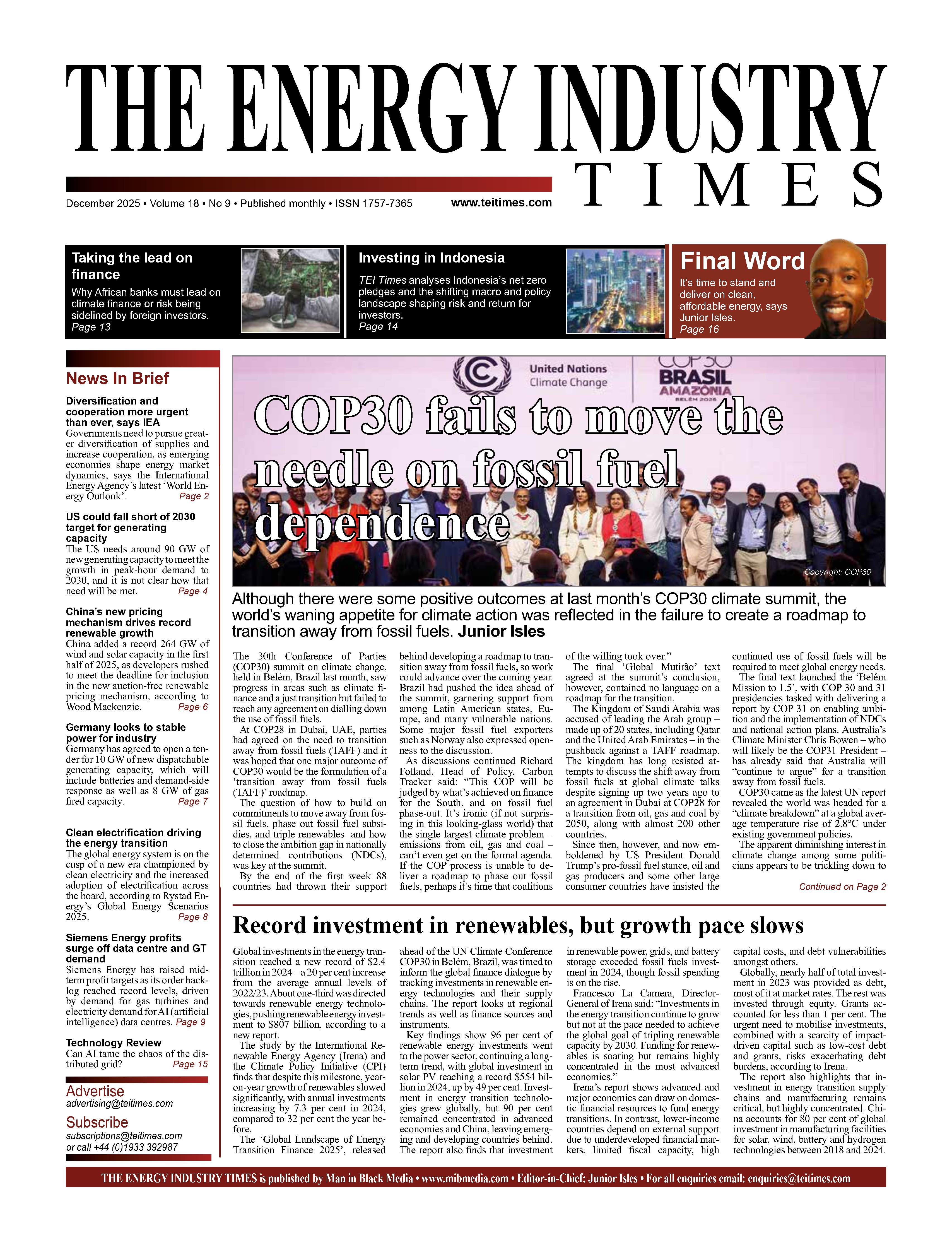 Selected highlights from the December 2025 edition of The Energy Industry Times