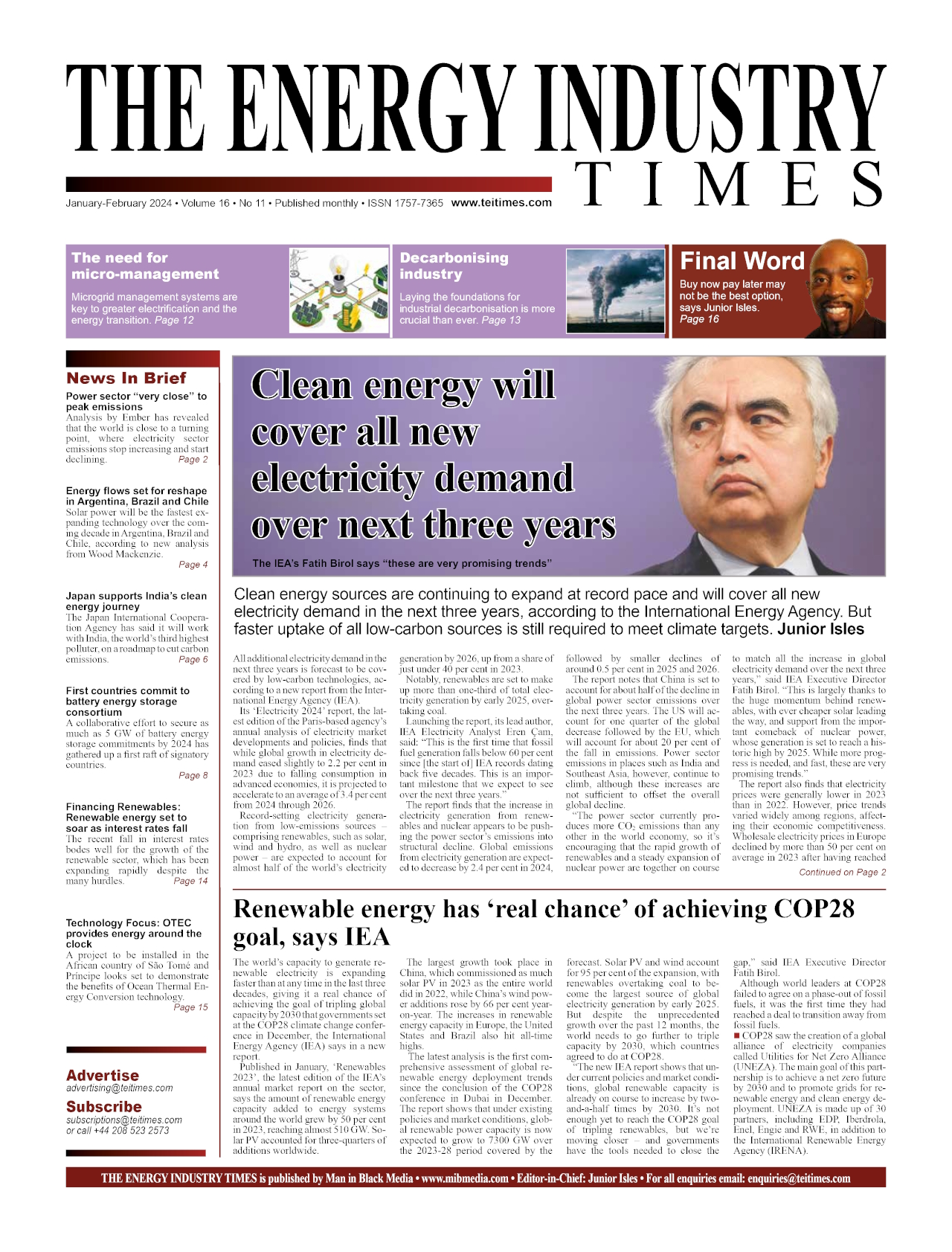 Selected highlights from the January February 2024 edition of The Energy Industry Times