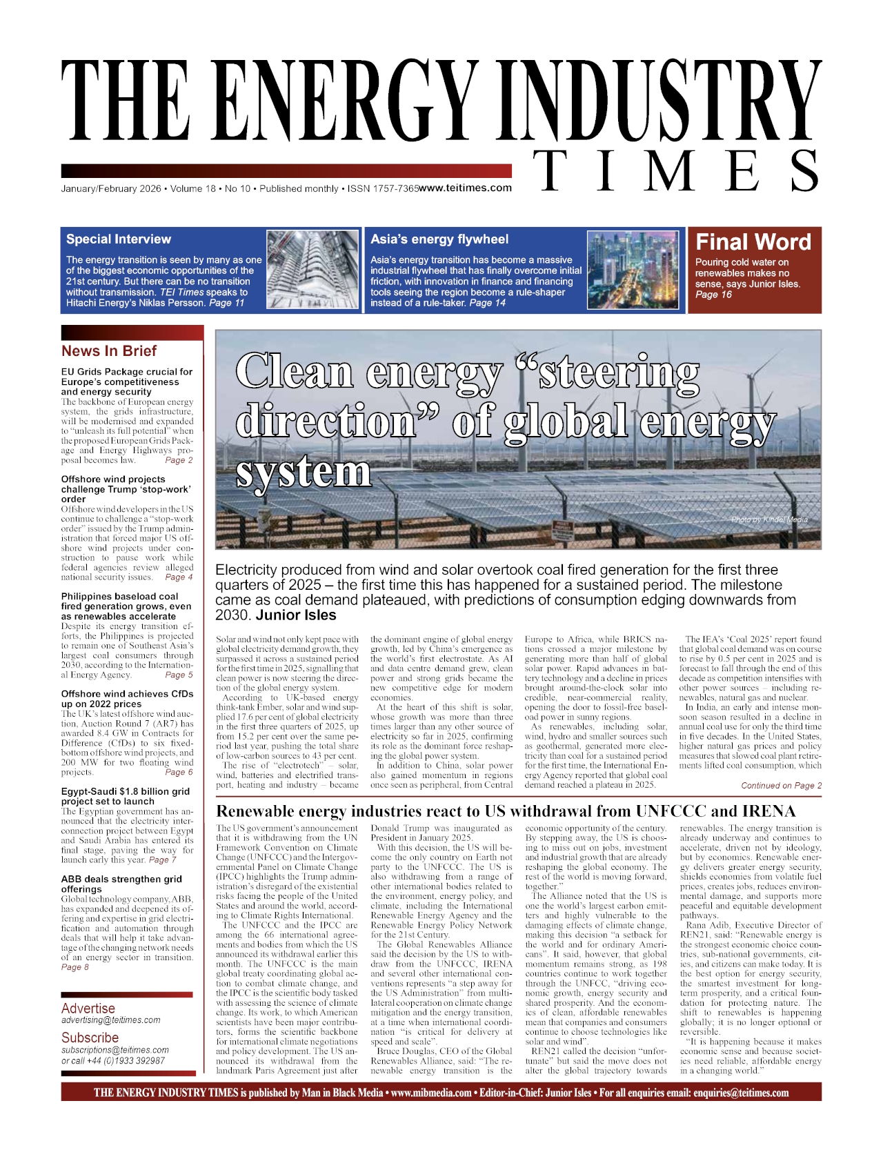 Selected highlights from the January February 2026 edition of The Energy Industry Times
