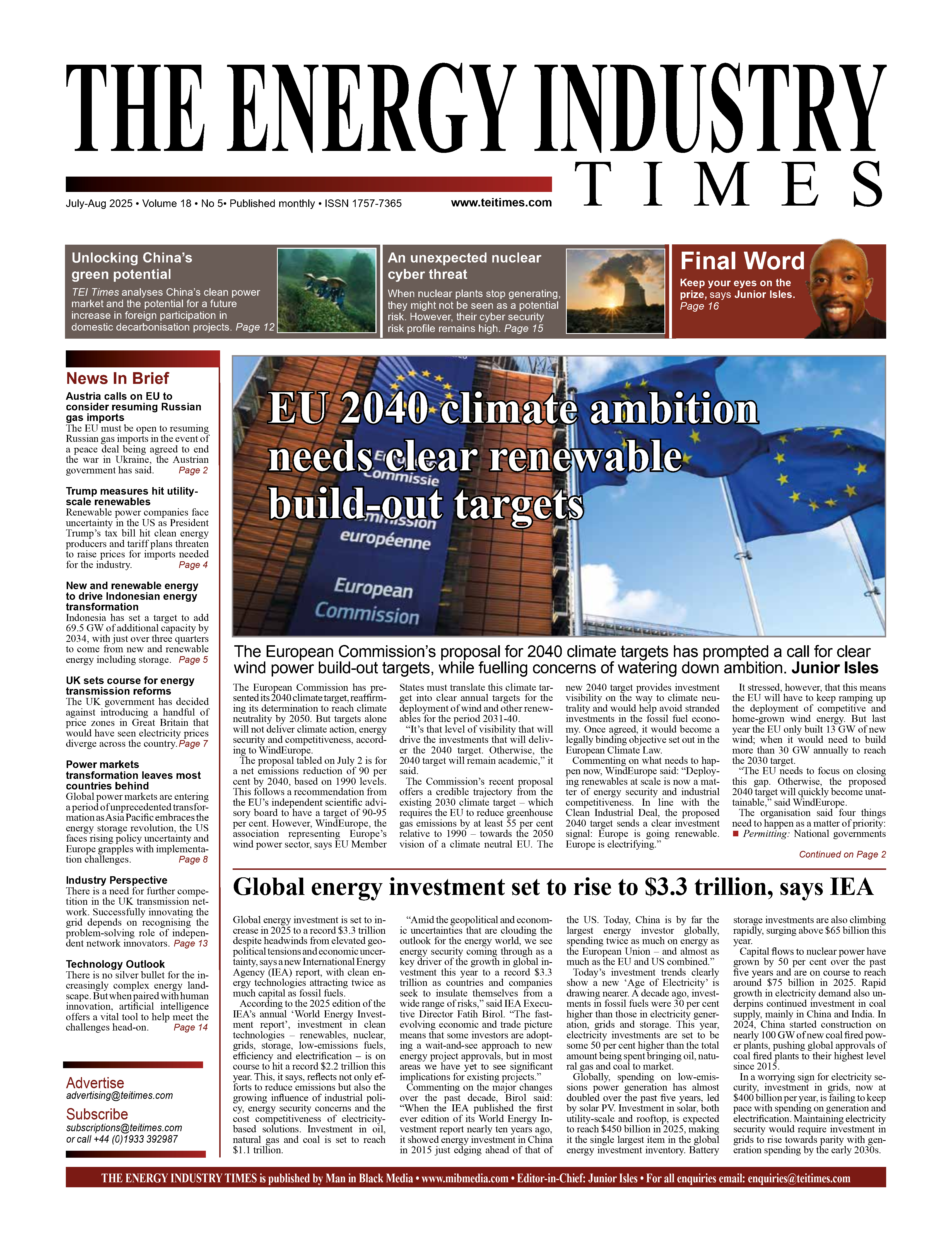Selected highlights from the July August 2025 edition of The Energy Industry Times
