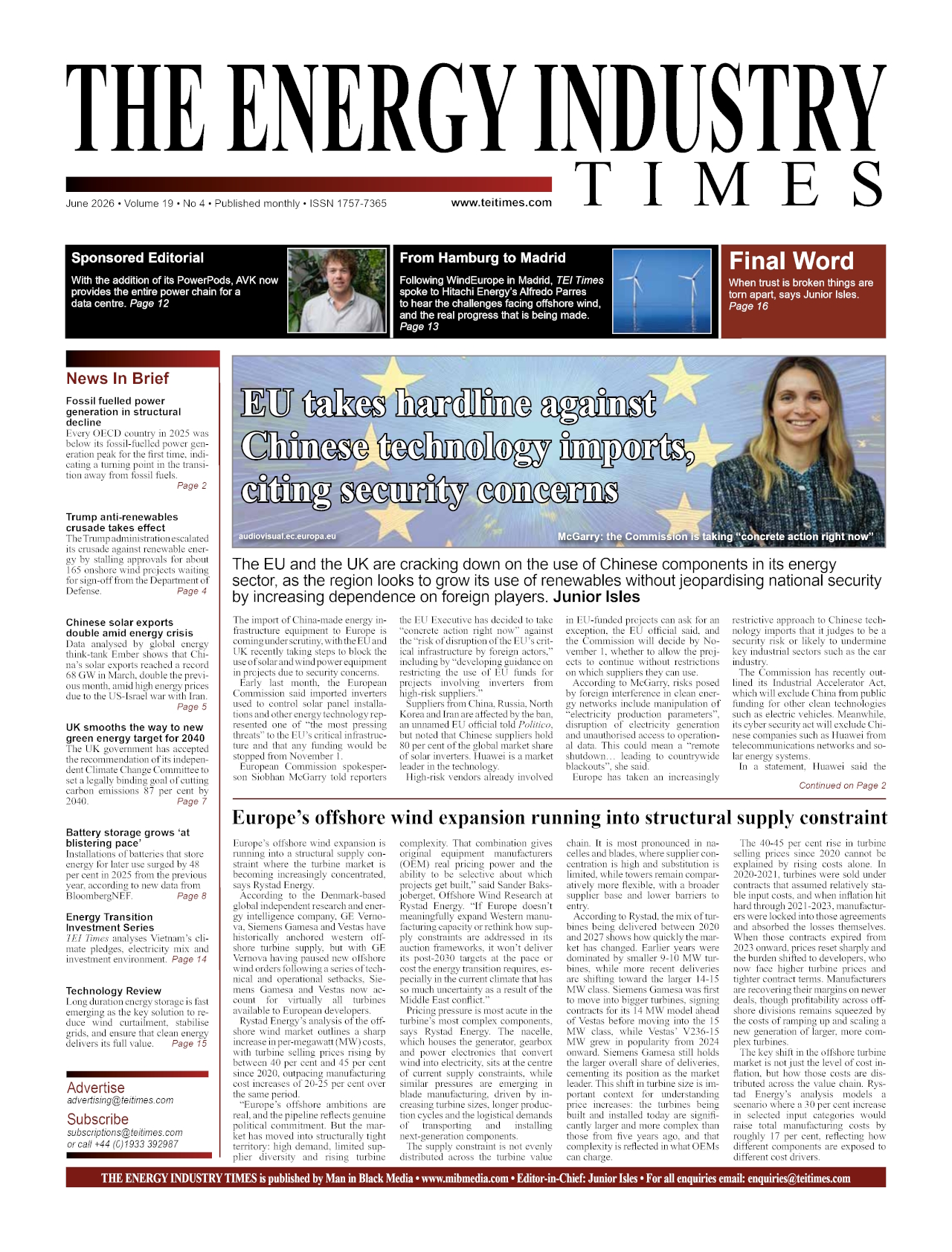 Selected highlights from the June 2026 edition of The Energy Industry Times