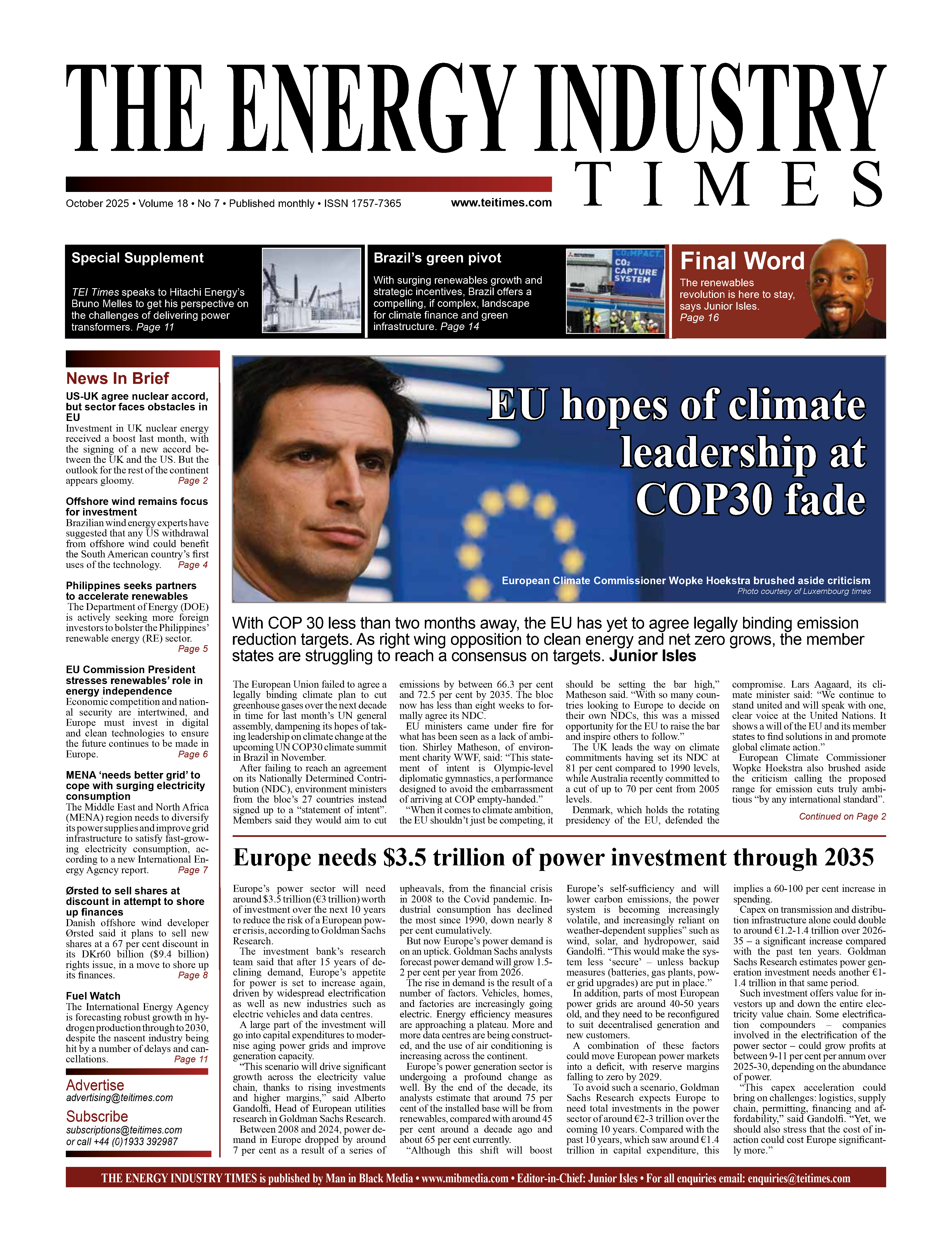 Selected highlights from the October 2025 edition of The Energy Industry Times