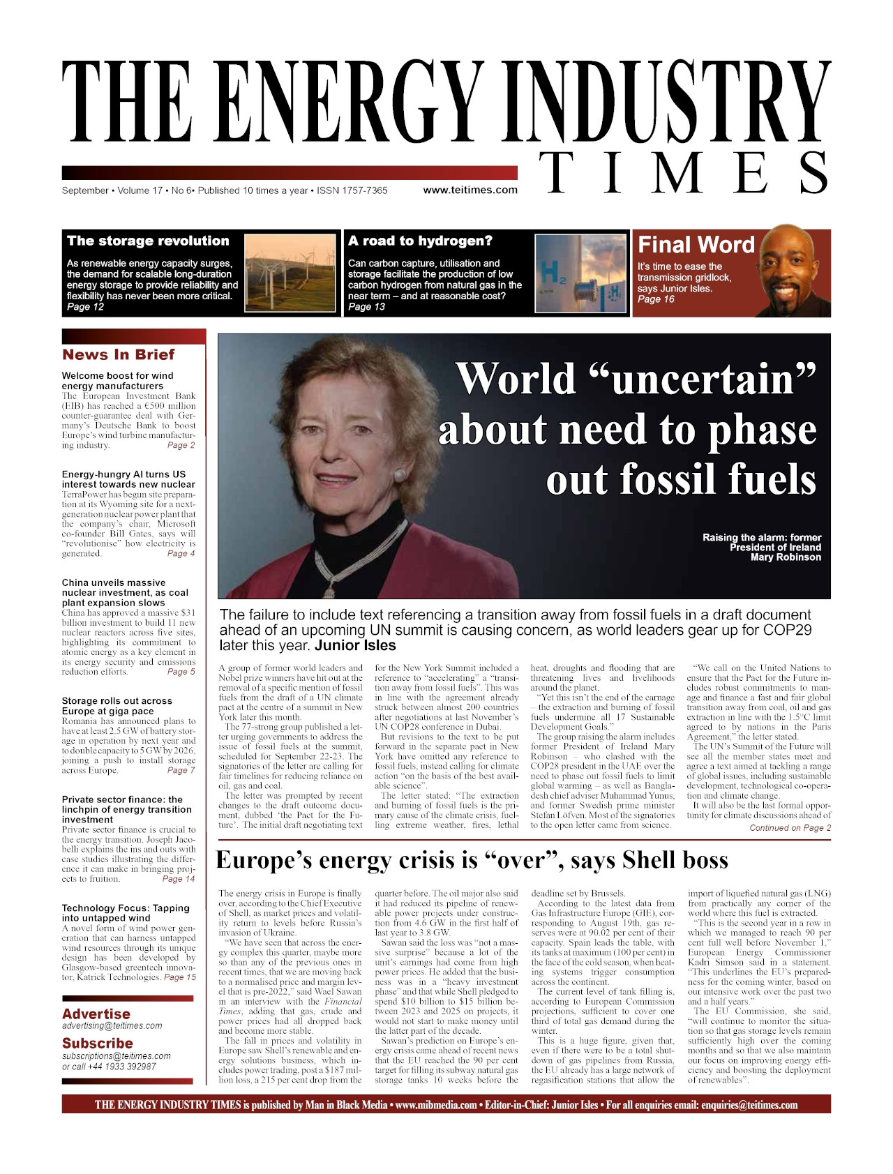 Selected highlights from the September 2024 edition of The Energy Industry Times