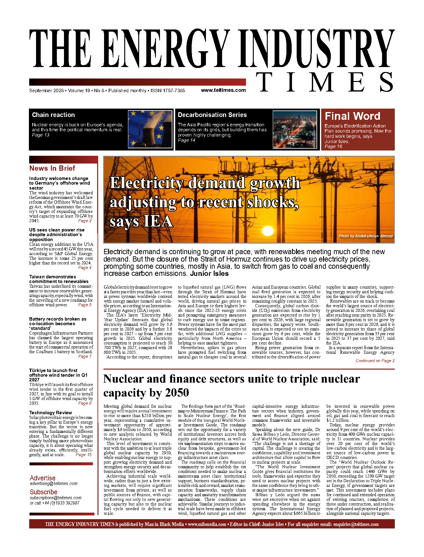 Selected highlights from the September 2026 edition of The Energy Industry Times